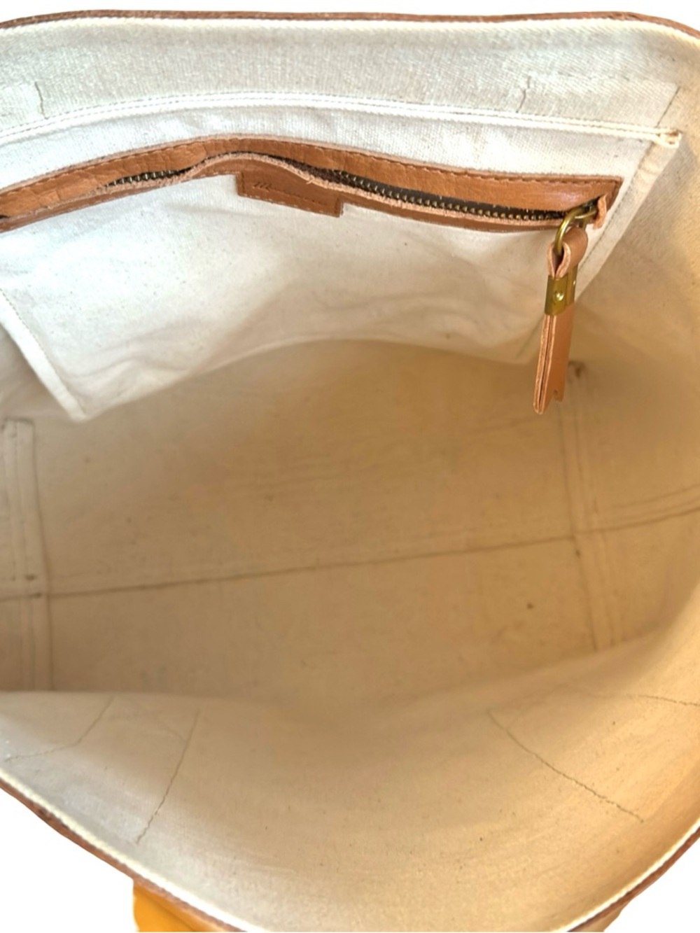 Madewell Transport Tote Tan Leather With Woven Handles Boho Detachable Strap - Picture 4 of 10